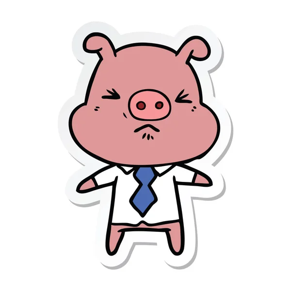 Pegatina Cerdo Enojado Dibujos Animados Camisa Corbata — Vector de stock