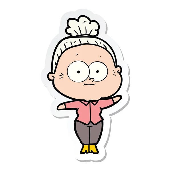 Sticker of a cartoon happy old woman — Stock Vector