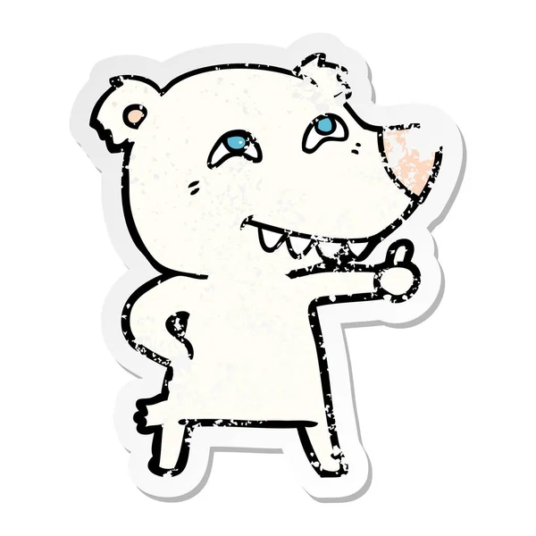 Adesivo angosciato di un orso polare cartone animato dando pollici su segno — Vettoriale Stock