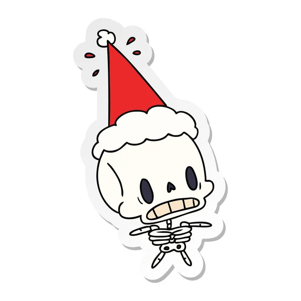 Pegatina de Navidad de dibujos animados de esqueleto kawaii — Vector de stock