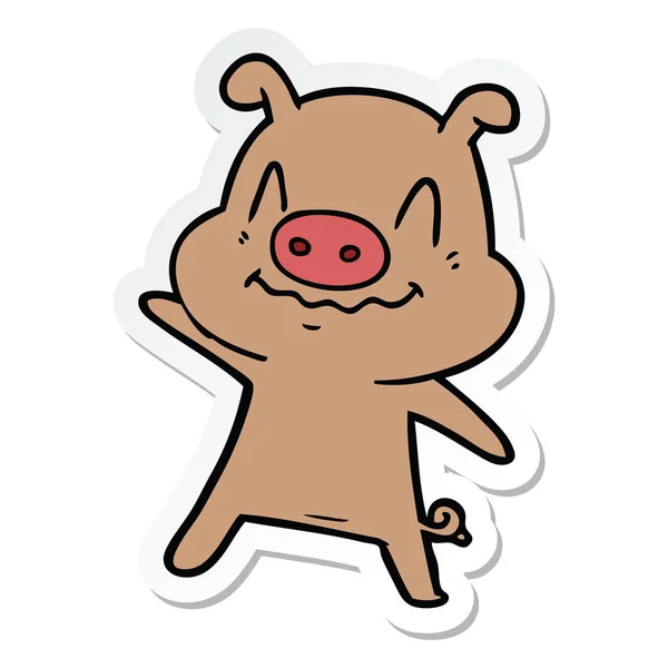 Sticker Nervous Cartoon Pig — Stock Vector