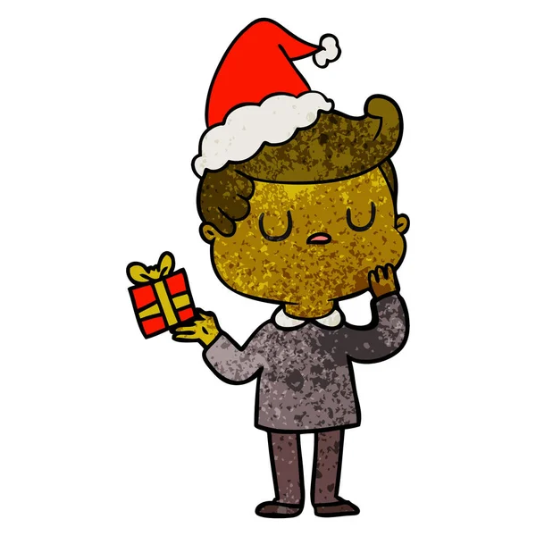 Texturierte Karikatur eines Mannes mit Weihnachtsmütze — Stockvektor