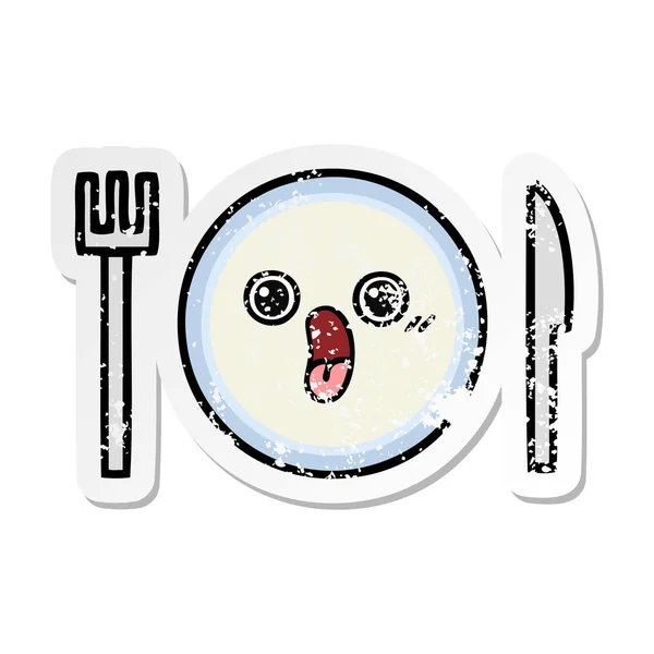 Etiqueta angustiada de um prato bonito jantar dos desenhos animados — Vetor de Stock