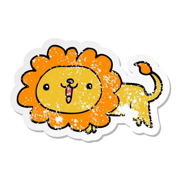 Distressed sticker of a cute cartoon lion — Stock Vector