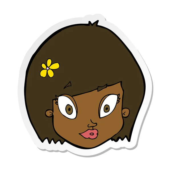 Sticker of a cartoon happy female face — Stock Vector