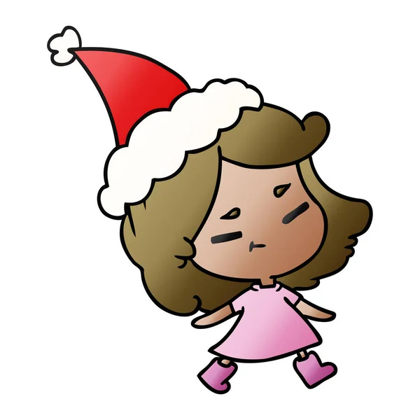 Mão Desenhada Desenhos Animados Gradiente Natal Menina Kawaii — Vetor de Stock