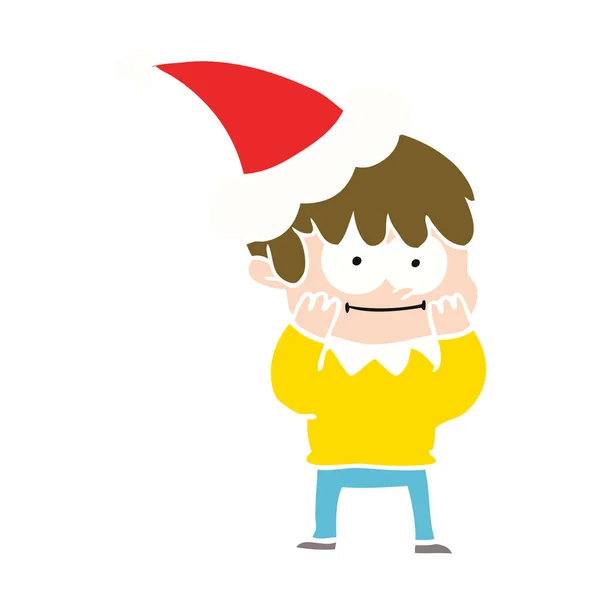 Ilustración Color Plano Dibujado Mano Feliz Hombre Con Sombrero Santa — Vector de stock