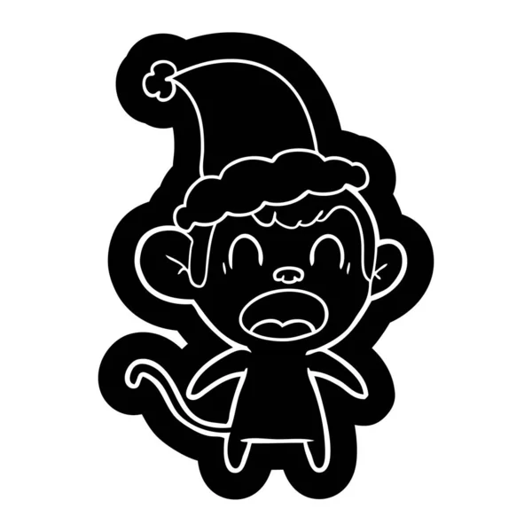 Gritando icono de dibujos animados de un mono con sombrero de santa — Vector de stock