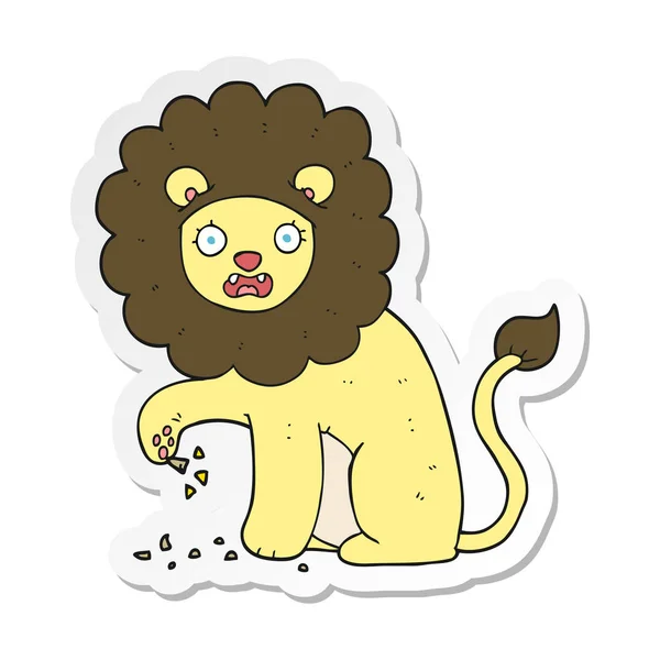 Pegatina de un león de dibujos animados con espina en el pie — Vector de stock