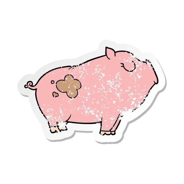 Distressed Sticker Cartoon Pig — Stock Vector