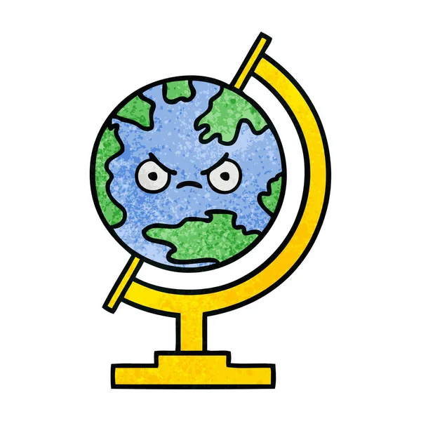 Retro Grunge Texture Cartoon Globe World — Stock Vector