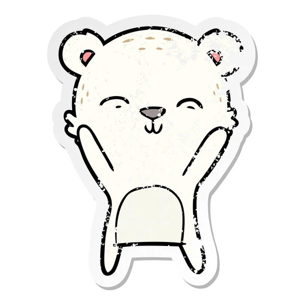 Adesivo angosciato di un orso polare cartone animato felice — Vettoriale Stock