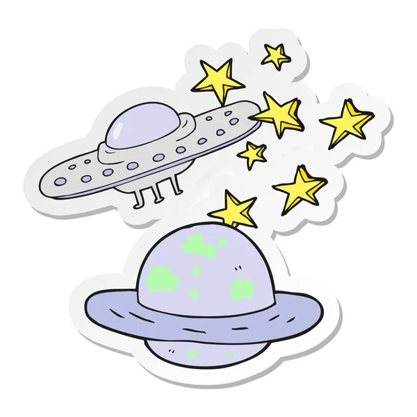 Sticker Cartoon Flying Saucer Planet — Stock Vector