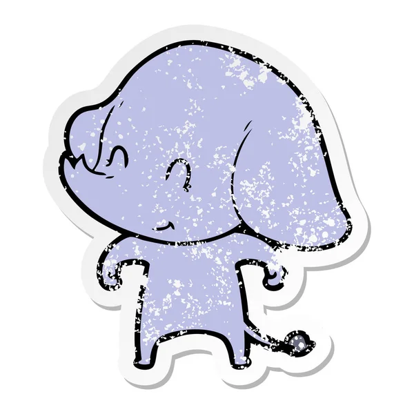 Distressed Sticker Cute Cartoon Elephant — Stock Vector