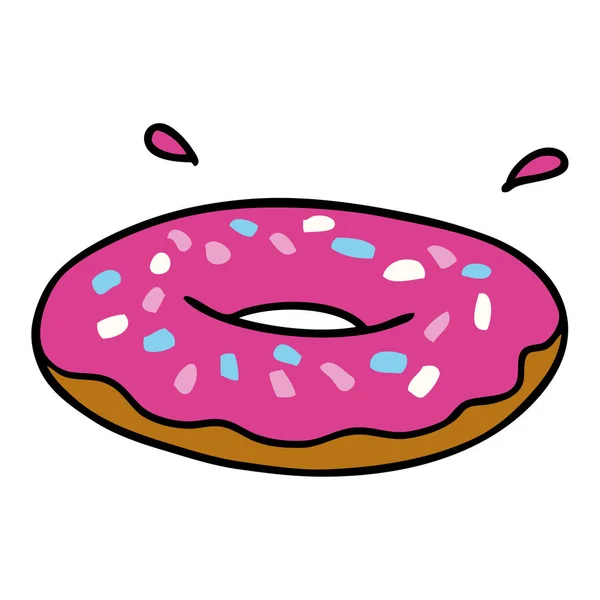 Cartoon doodle of an iced ring donut — Stock Vector