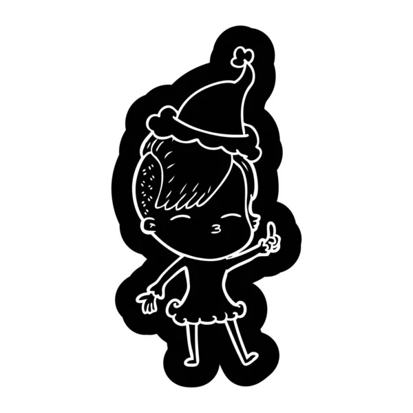 Icône de dessin animé d'une fille qui plisse portant un chapeau de Père Noël — Image vectorielle