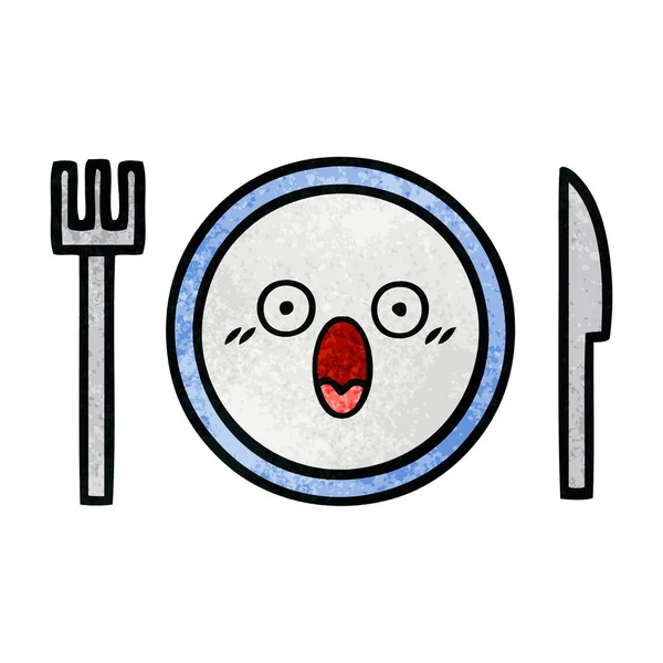 Retro Grunge Textur Cartoon Dinnerteller — Stockvektor