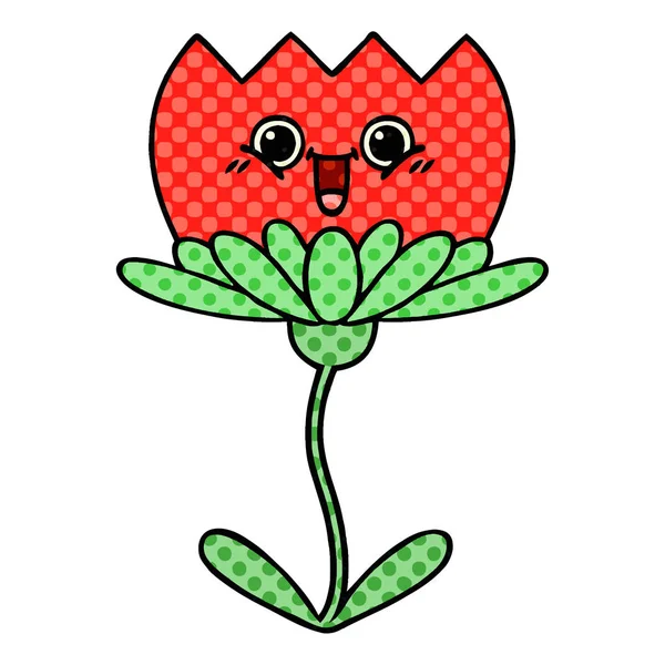 Historieta Estilo Caricatura Una Flor — Vector de stock