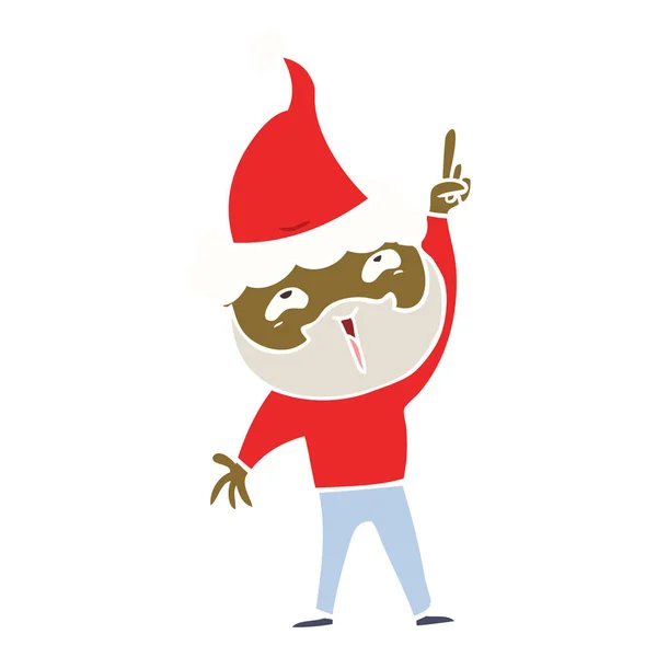 Düz Renk Illüstrasyon Santa Şapka Mutlu Bir Sakallı Adamın Çekilmiş — Stok Vektör