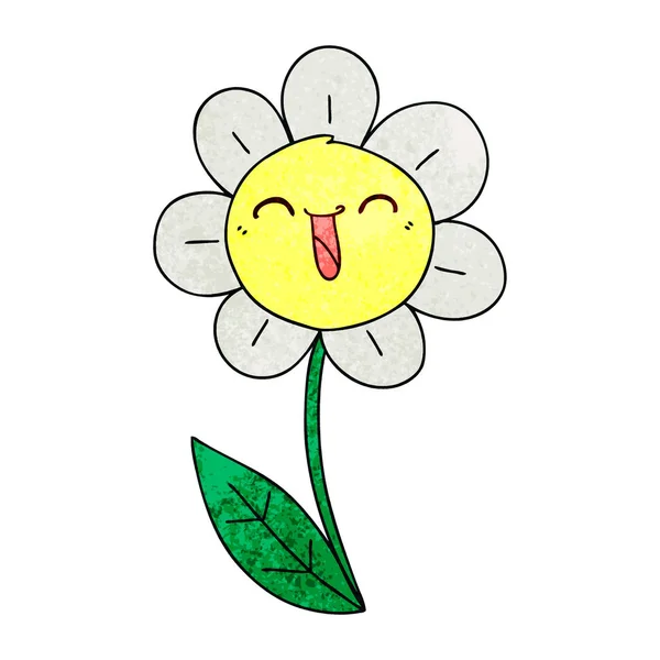 Mão Desenhada Peculiar Desenho Animado Flor Feliz —  Vetores de Stock