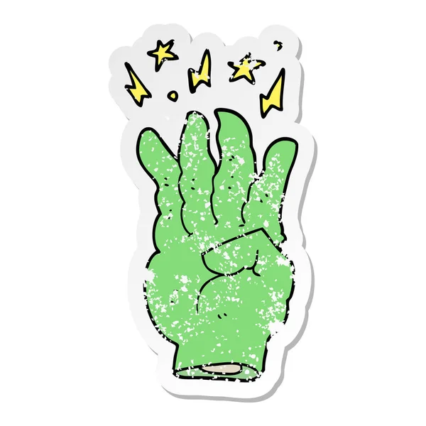 Nödställda klistermärke cartoon spooky magic hand — Stock vektor