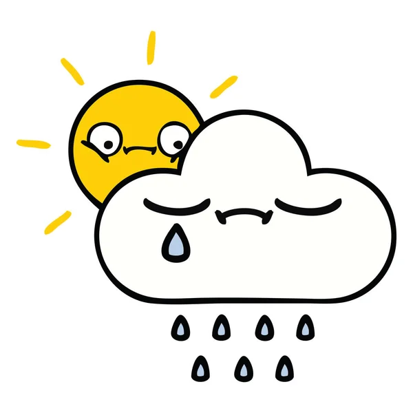 Schattige cartoon zon en regen wolk — Stockvector