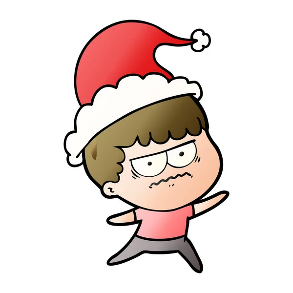 Karikatur eines genervten Mannes mit Weihnachtsmütze — Stockvektor