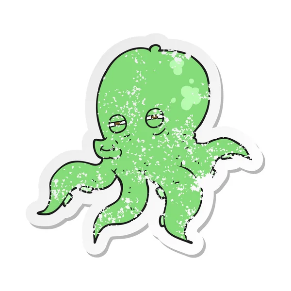 Retro Noodlijdende Sticker Van Een Cartoon Octopus — Stockvector