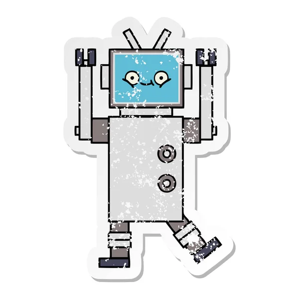 Distressed sticker of a cute cartoon robot — Stock Vector