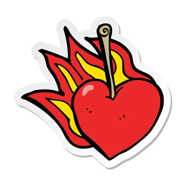 Sticker of a cartoon flaming heart cherry — Stock Vector