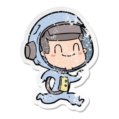 mutlu karikatür astronotun sıkıntılı etiket