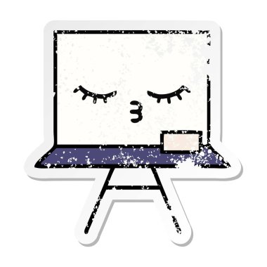 bir sevimli çizgi beyaz tahta sıkıntılı etiket