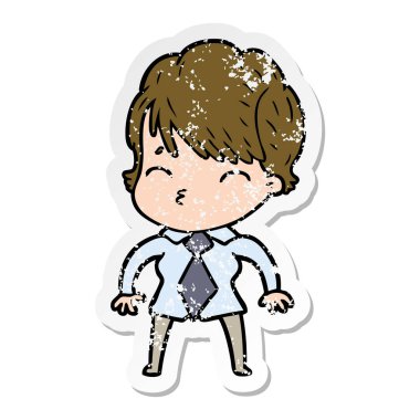 düşünme bir karikatür kadının sıkıntılı etiket