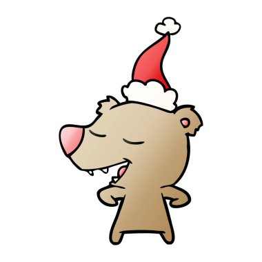 Noel Baba şapkası giyen bir ayının degrade çizgi film