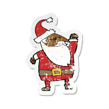 Retro sıkıntılı etiket bir karikatür Noel Baba hava Delme