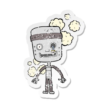 bir karikatür komik robot Retro sıkıntılı etiket