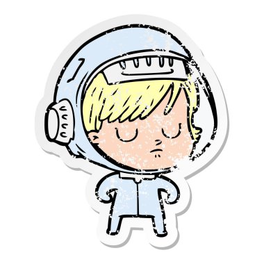 bir çizgi film astronot kadının sıkıntılı etiket