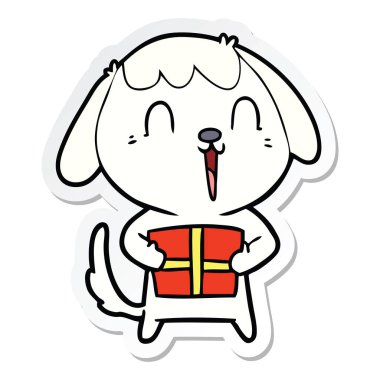 Noel hediyesi bir sevimli çizgi köpek etiket