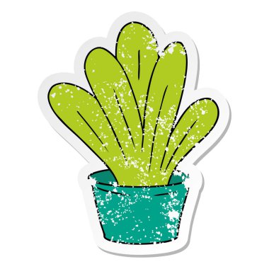 sıkıntılı etiket karikatür doodle yeşil bir kapalı bitki
