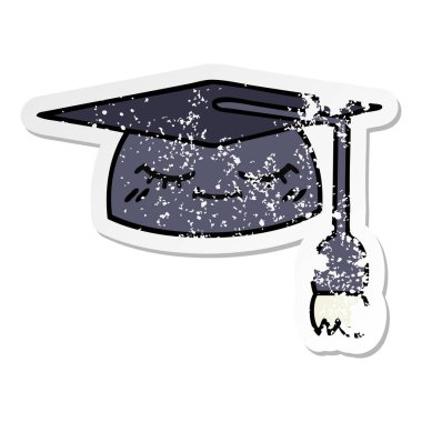 sevimli çizgi mezuniyet şapka sıkıntılı etiket