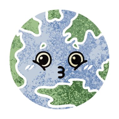 Retro illüstrasyon tarzı çizgi film seyyare yerküre