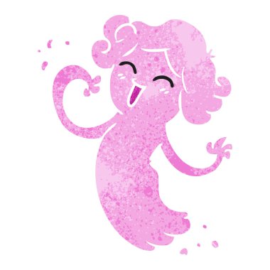 bir mutlu pembe hayaletin retro çizilmiş karikatür doodle el