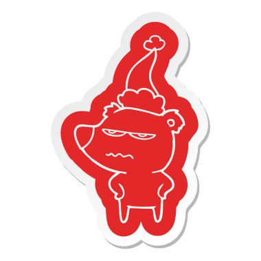 kızgın ayı kutup ilginç karikatür etiket giyen Noel Baba şapkası