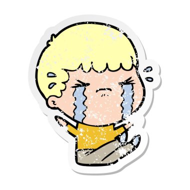 ağlayan bir çizgi film adamın sıkıntılı etiket