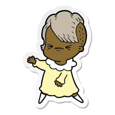 etiket bir karikatür rahatsız hippi kız