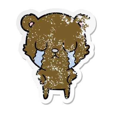 ağlayan bir karikatür ayı sıkıntılı etiket