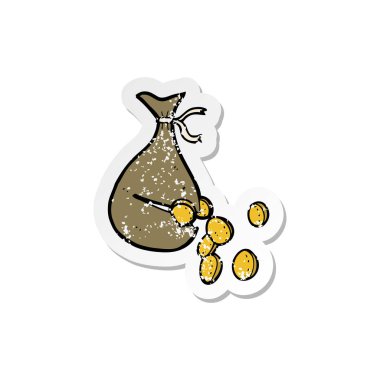 bir çizgi film çanta para Retro sıkıntılı etiket