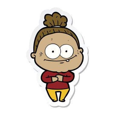 etiket bir karikatür mutlu yaşlı kadın