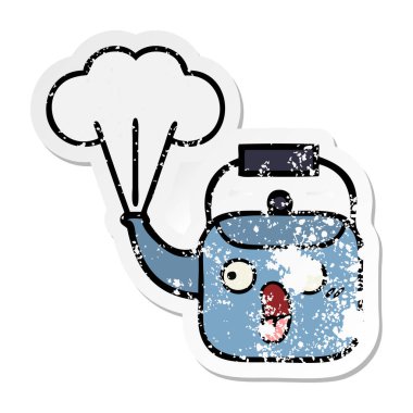 su ısıtıcısı dumanı tüten bir sevimli çizgi sıkıntılı etiket