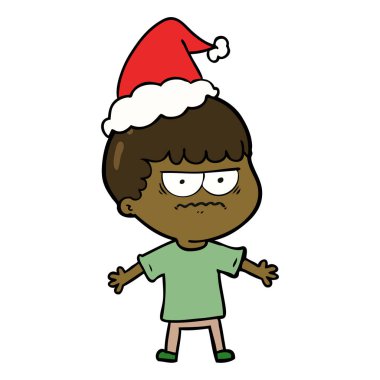 çizim için kızgın bir adam Noel Baba şapkası giyen el çekilmiş